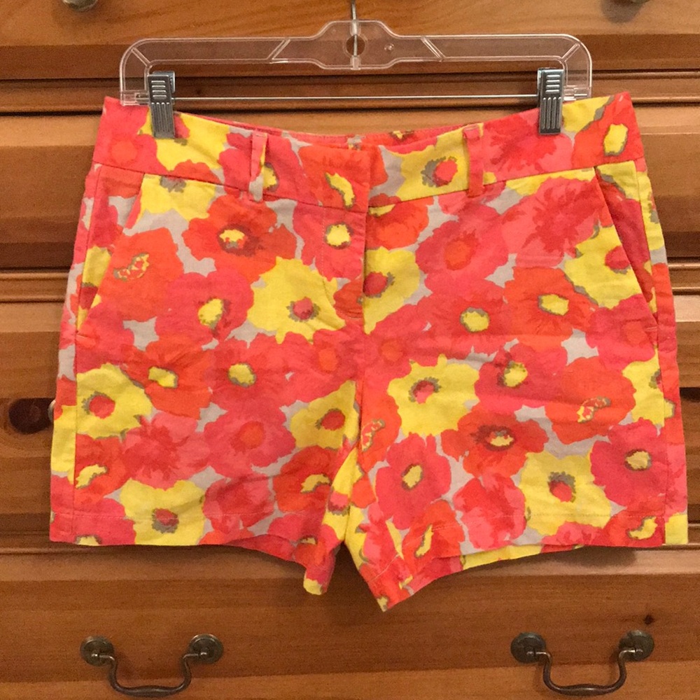 Pink, coral & yellow floral shorts